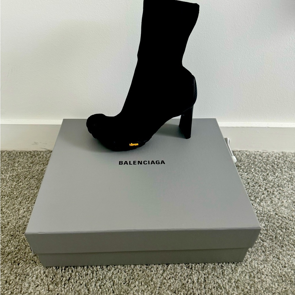 Balenciaga Black Stretch Sock Boot with Block Heel